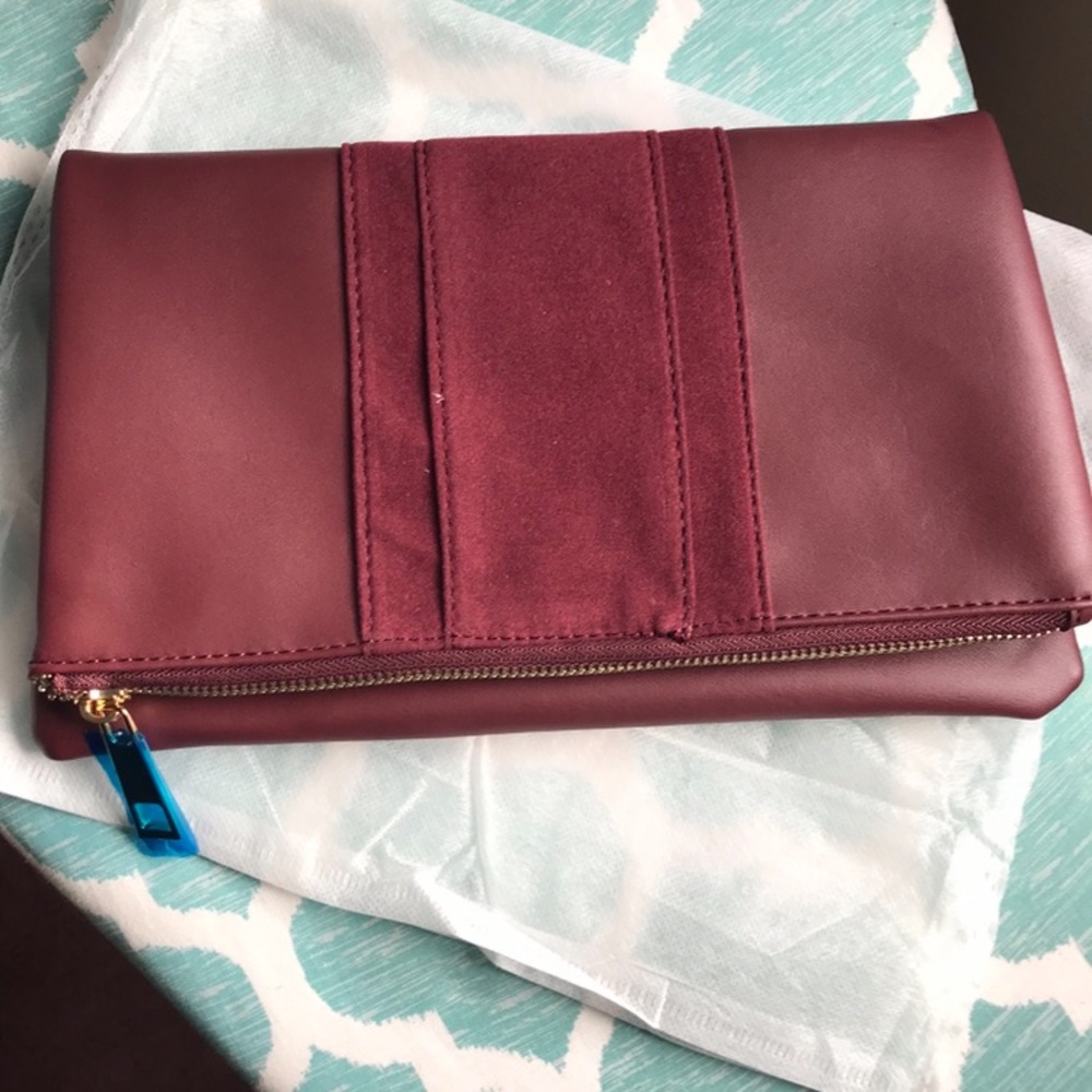 summer & rose Wine Fold Over Vegan Leather Clutch